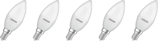 Osram LED Base Retro Leuchtmittel Set, 5 Stück, E14, 470 lm, Warmweiß, Matt, Kerzenform - Bild 1