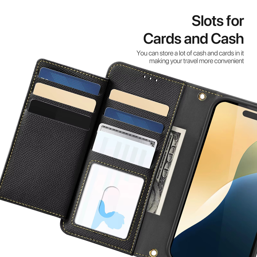 DUX DUCIS 2in1 Magnetische Ledertasche als abnehmbare Brieftasche für iPhone 16 Pro Max, iPhone 15 Plus und iPhone 16e, Folio Flip Case mit Magnetverschluss und Multi-Slots, Schwarz - Bild 4