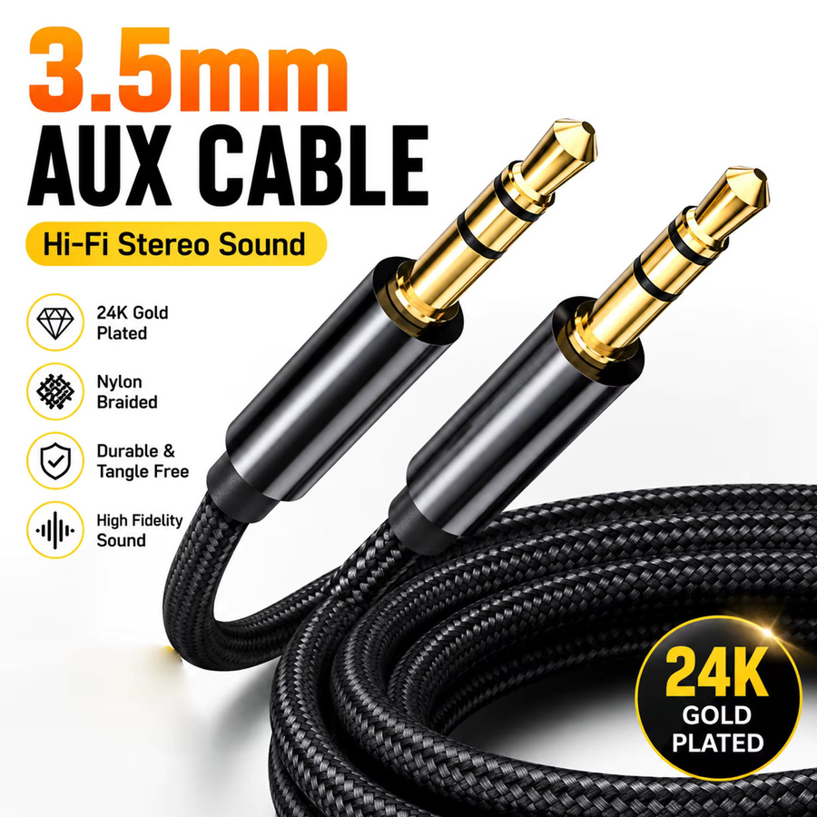 Parallel World Stereo-Audiokabel mit 3,5 mm Klinkenstecker und Nylon-Ummantelung in Schwarz - Bild 3