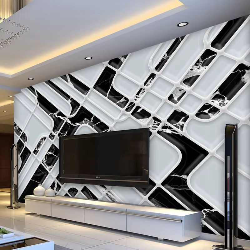 Moderne Fototapete von Jiadou in Schwarz mit Marmor- und Gitter-Design für dein Wohnzimmer - Bild 2