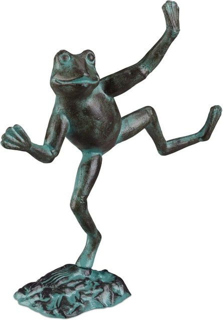 Wetterfeste Gartenfigur Frosch von Relaxdays aus Gusseisen in Grün, B/T/H: 33 x 31 x 9,5 cm - Bild 1