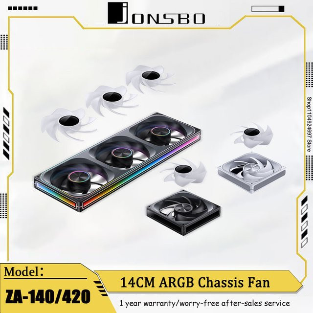 Jonsbo ZA-140/420 3-in-1 Gehäuselüfter in Schwarz mit ARGB und PWM, 14 cm - Bild 1