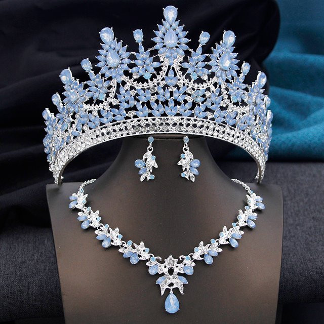 Cenmon Schmuck-Set, Tiara, Halskette, Ohrringe, Silber, Kristall, Damen - Bild 1