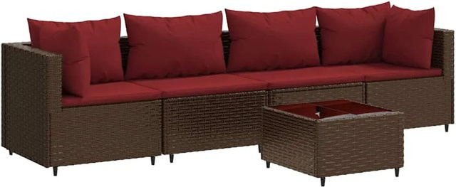 vidaXL 5-tlg Garten-Lounge-Set aus braunem Poly-Rattan mit Kissen und Couchtisch - Bild 1
