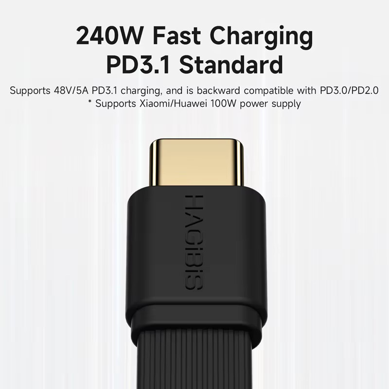 Hagibis USB4 Typ C Schnellladekabel in Schwarz mit 240W und 80Gbps für Thunderbolt 5/4 und iPhone 17 Pro Max 16, rechtwinkliges Mini-Datenkabel - Bild 2