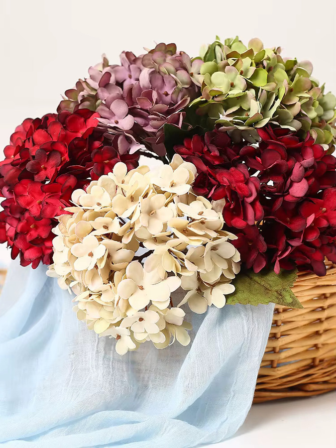 TTCY Künstliche Hortensien Blumen in Rot und Multicolour für Hochzeit, Wanddekoration und DIY-Blumensträuße - Bild 5