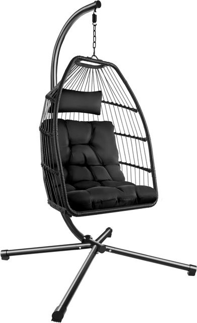 tectake Hängesessel Ariane in Schwarz mit extra dicken Sitz- und Kopfkissen, inklusive Schutzhülle, B/T/H: 98 x 107 x 202 cm - Bild 2