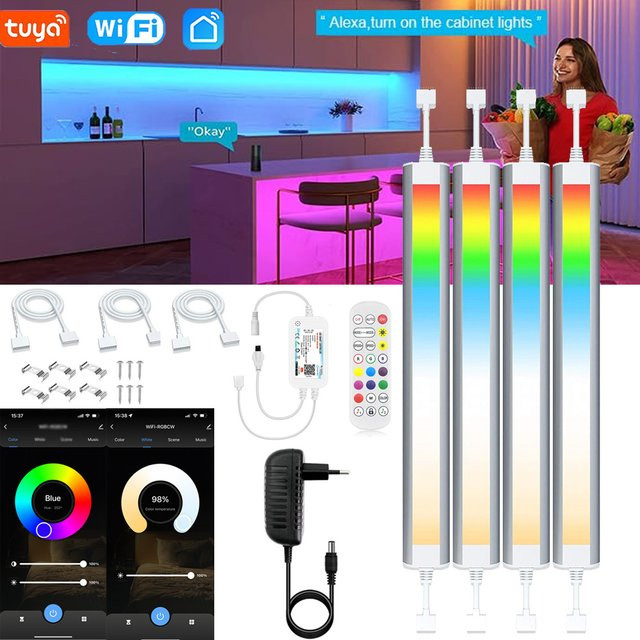 YSRSAI Tuya WiFi RGB CCT LED Unterbauleuchte für Küchenschränke mit Fernbedienung und Dimmfunktion, Multicolor, Länge: 30 cm - Bild 1