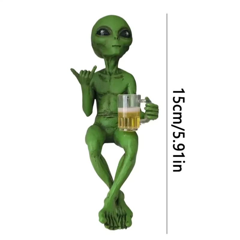 Alien-Invasion Party Alien Männliche Hang-Loose-Figur mit Bier in Grün, Höhe: 15,0 cm - Bild 3