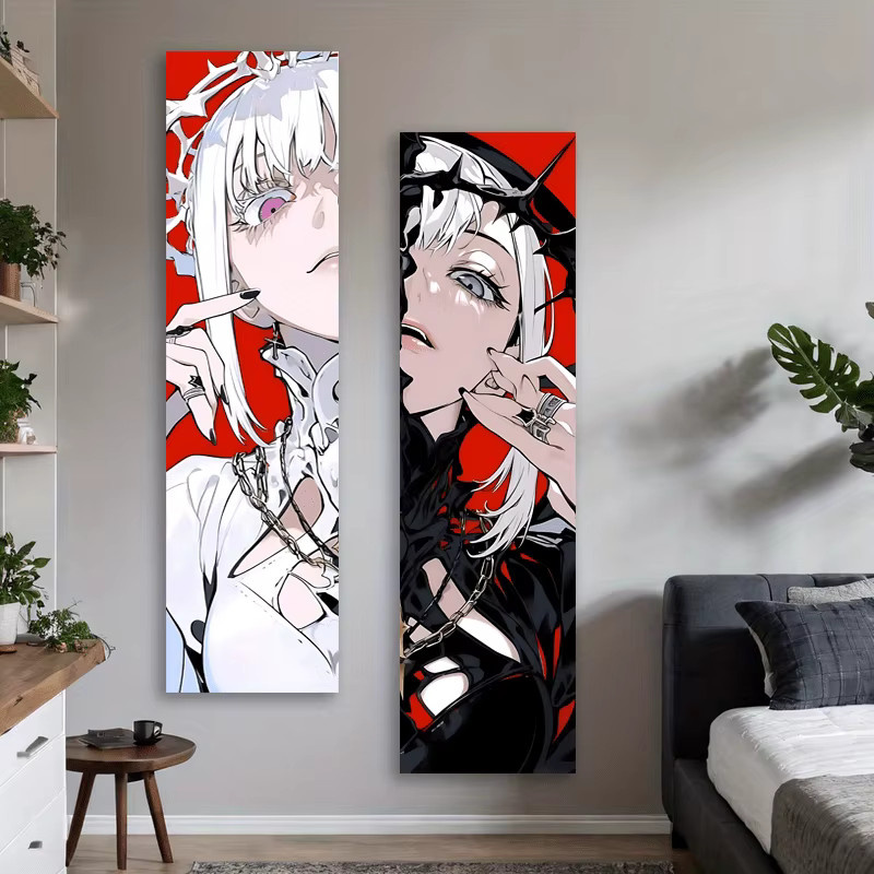 VIKAMA Gothic Anime Wandteppich in Rot-Schwarz, Horror Art Deco Wandbehang für dein Schlafzimmer, B: 150 cm, H: 40 cm - Bild 5