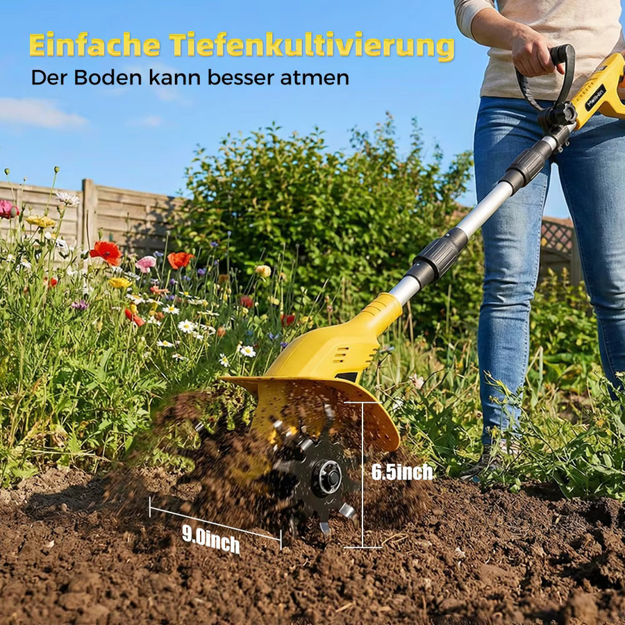 MELLWIN Akku-Gartenfräse und Rototiller in Gelb, passend für Makita LXT 18V Akkus - Bild 3