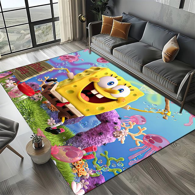 YglThree 3D Patrick Star Cartoon Teppich, rutschfeste und waschbare Bodenmatte aus Polyester für Kinderzimmer und Wohnzimmer, B/B: 100 x 120 cm, Mehrfarbig - Bild 1