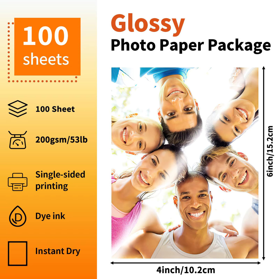 ESHANG Wasserfestes Glänzendes Fotopapier für Inkjet-Drucker, 10x15 cm, 100 Blatt, Weiß - Bild 2