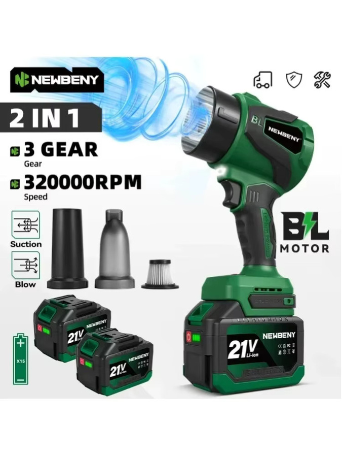 NewBeny Elektrischer Turbo-Gebläse Jet-Lüfter in Grün, Bürstenloser Staubbläser und Laubbläser mit 320000 RPM für Makita 21V Akku-Pins - Bild 6