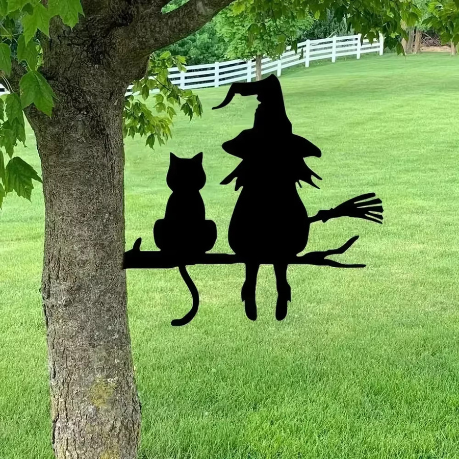 Hello Young Gartenstecker Hexe und Katze aus Metall in Schwarz als Halloween Dekoration für Garten und Hof - Bild 4