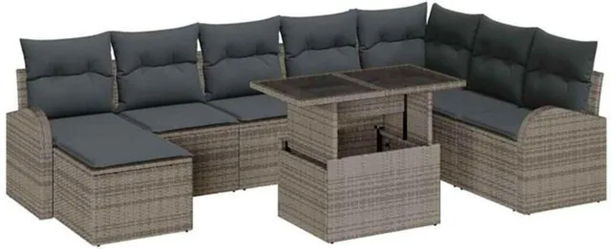 Vidaxl Garten-Sofa-Set aus Poly-Rattan mit Speicherfunktion in Grau, 9-teilig - Bild 1