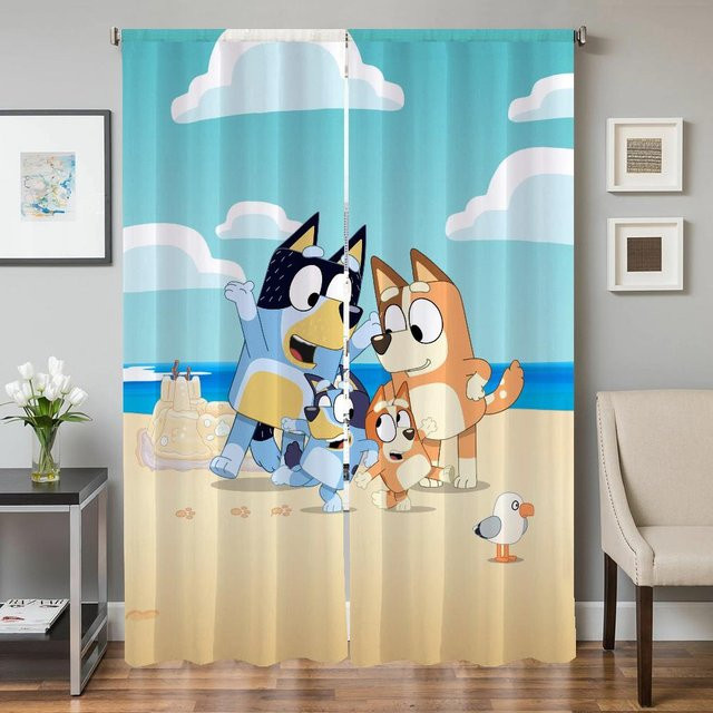 Heim Interieur Verdunklungsvorhänge Set aus 2 Stück in Blau mit Tier-Motiv für Wohnzimmer, Küche oder Schlafzimmer, B: 74 cm, H: 114 cm - Bild 1