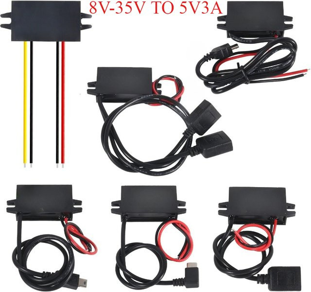 Waohei DC-DC Step Down Konverter 12V auf 5V 3A mit USB-A und USB-C Anschluss in Schwarz - Bild 1