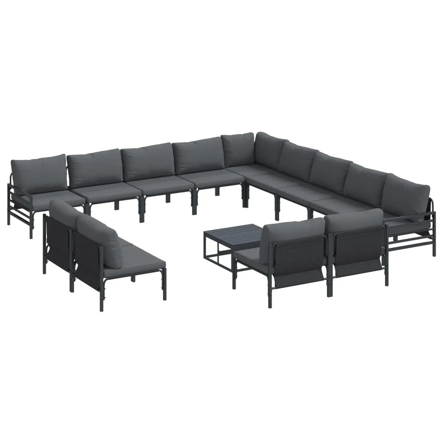 vidaXL Garten-Sofa-Set 14-teilig in Anthrazit aus pulverbeschichtetem Stahl mit Kissen und modernem Design - Bild 2
