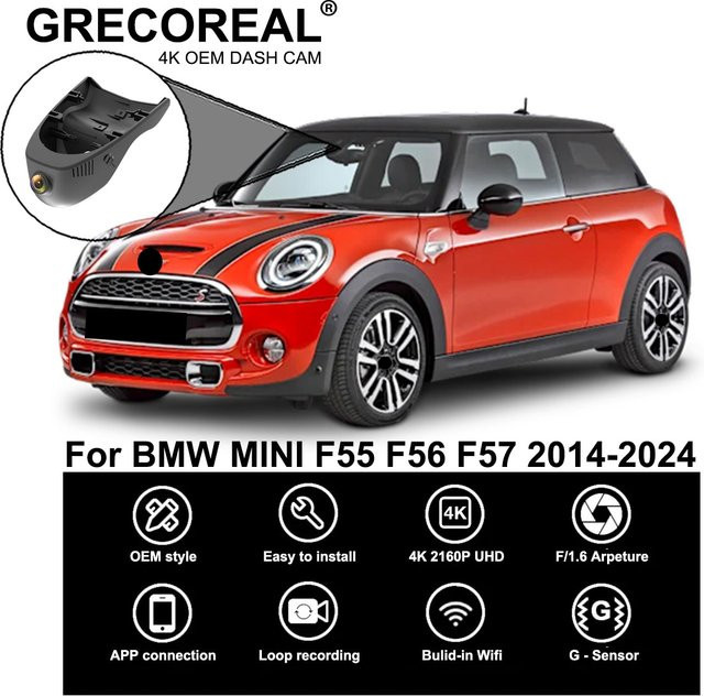 GRECOREAL 4K Dash Cam Set mit WiFi für vorne und hinten, Plug Play kompatibel mit BMW MINI Cooper S Schrägheck JCW F55 F56 F57, Schwarz - Bild 1