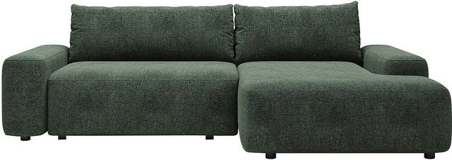 Vente-unique Schlafsofa Daviso in Grün mit L-Form und Polsterung aus Strukturstoff - Bild 1