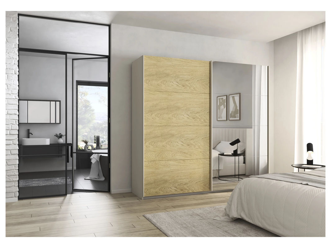 RAUCH Malva-Extra Schwebetürenschrank mit Spiegel in Eiche Furnier und Beige, Breite: 226 cm, Höhe: 210 cm - Bild 2