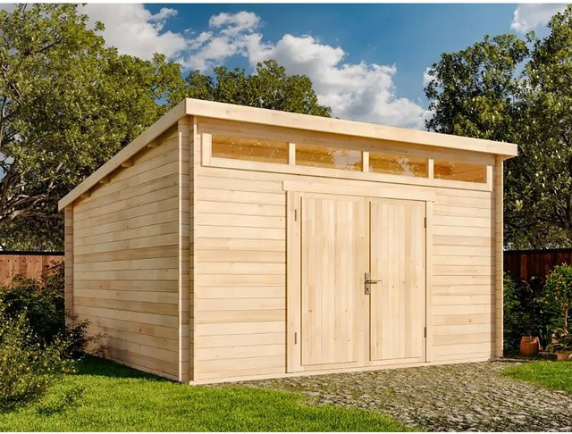 Alpholz Gartenhaus Maria-Viva28 Pultdach in Naturbelassen mit Fenster und Schloss, Breite: 449 cm, Tiefe: 427 cm - Bild 1