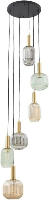 Lindby Pendelleuchte Doroteo 6-flammig in Alu-grau und Glas im Retro Vintage Design mit E27 Fassung - Bild 1