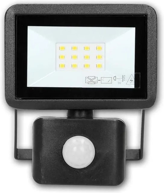 world-trading-net Mini LED Fluter BULLED mit PIR-Bewegungsmelder und Dämmerungssensor, Schwarz, 10W, 800lm, IP44 - Bild 1