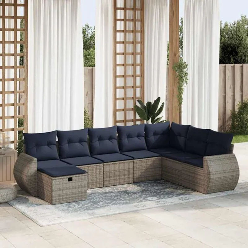 8-tlg. moderne Garten-Sofagarnitur aus Poly-Rattan mit Kissen in Grau von vidaxl - Bild 1