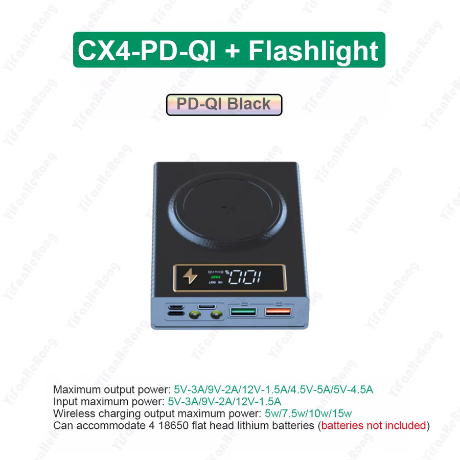 YiFanHeRong DIY Power Bank Gehäuse für 4x18650 Akkus mit Digital Display und Schnellladefunktion in Schwarz - Bild 2