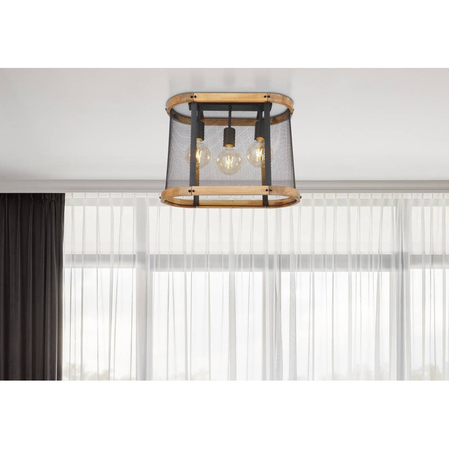 Globo Deckenleuchte Jeanie 3-flammig Schwarz matt und Dunkelbraun aus Metall und Holz, B/H/T: 45 x 38 x 20 cm, E27 - Bild 2