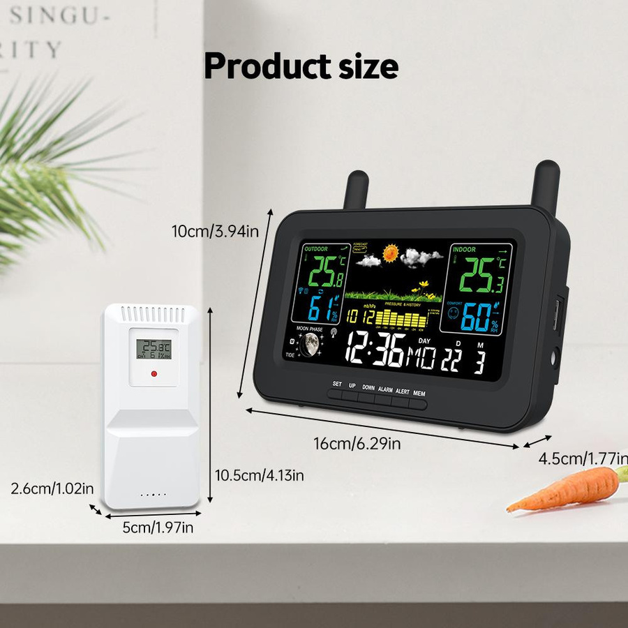 Neoglint Drahtlose Wetterstation mit LCD-Farbdisplay für Innen und Außen, Temperatur und Luftfeuchtigkeit, Schwarz - Bild 7