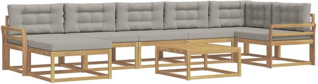 vidaXL Outdoor-Sofagarnitur aus Akazienholz mit 8 Teilen in Weiß und Grau, L-Form Gartenmöbel-Set mit 3-Sitzer-Sofa, Eckelement, Ottoman und Couchtisch - Bild 1