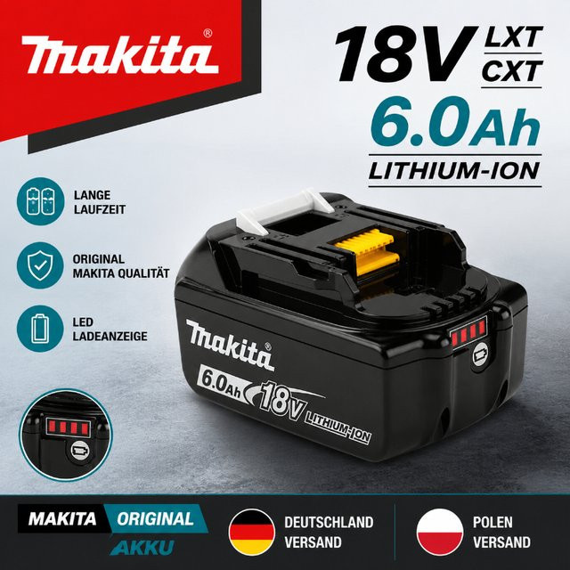 Original Makita 18V 6.0Ah Lithium-Ionen-Akku BL1860B in Schwarz für LXT Akku-Geräte - Bild 1
