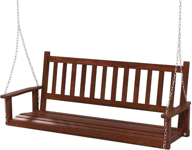 Costway Hängebank 3-Sitzer aus Massivholz in Braun mit Armlehnen und ergonomischer Form für den Garten - Bild 1