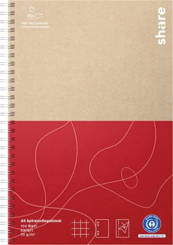 Share Collegeblock DIN A5 kariert, 100 Blatt, Rot/Weiß - Bild 1