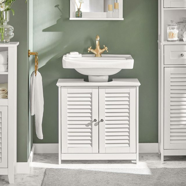 SoBuy Waschbeckenunterschrank FRG237-II mit 2 Lamellentüren in Weiß, B/T/H: 60 x 35 x 58 cm - Bild 1