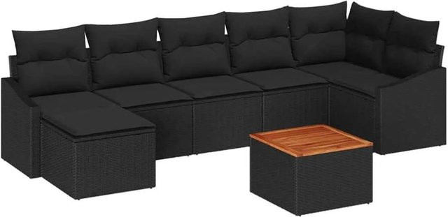 vidaXL Garten-Sofa-Set aus Poly-Rattan mit Kissen, 8-teilig, Schwarz - Bild 1