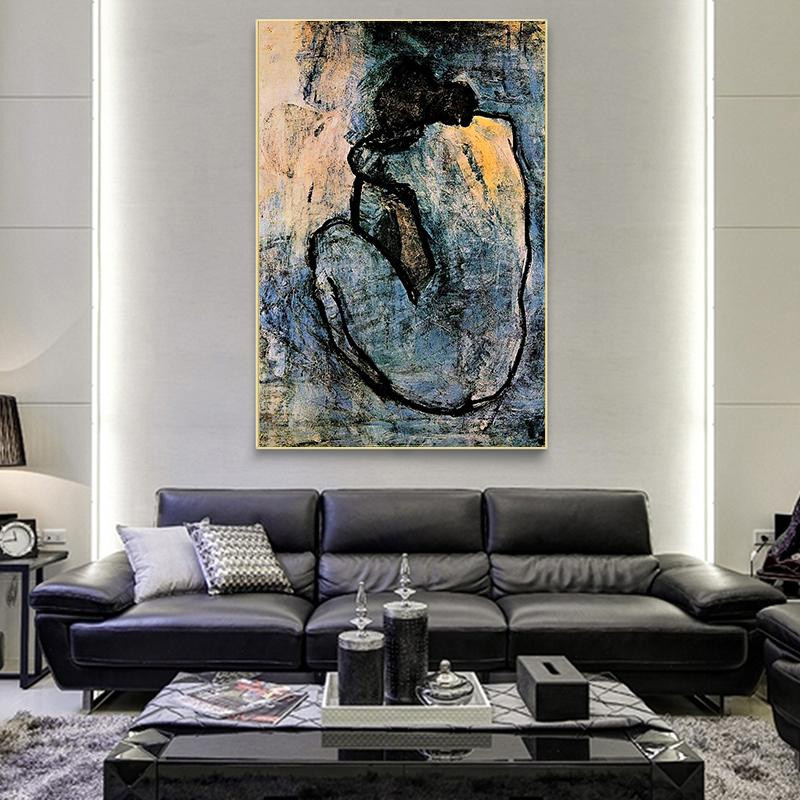 Leinwandgemälde Blauer Akt von Pablo Picasso in Blau und Multicolour, moderne Wandkunst für dein Zuhause oder Büro, Breite: 60 cm, Höhe: 100 cm - Bild 4