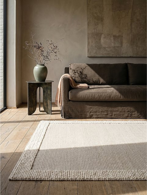 Uni Teppich Beige-Natur von Kadima Design mit Fransen und High-Low-Effekt, B: 160 cm, L: 230 cm - Bild 1