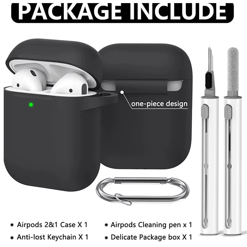 Silikon Schutzhülle für Apple AirPods 1. und 2. Generation inklusive Reinigungsset in Schwarz und Rot - Bild 4