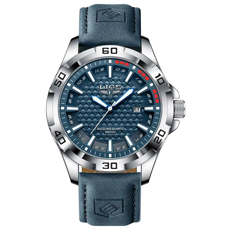 LIGE Armbanduhr Quarz, Leder, Blau, Herren - Bild 7