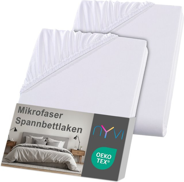 NYVI DreamScience Spannbettlaken aus Mikrofaser im 2er Pack, Weiß, B/T: 180 x 200 cm, Höhe: 40 cm, bügelfrei und anschmiegsam für Boxspringbetten - Bild 1
