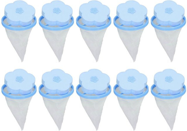 CosyHome Waschmaschinenfilterbeutel Schwimmend Wiederverwendbar als Haare und Flusenentferner für Pulsatorwaschmaschinen, 10 Stück, Grau und Blau - Bild 1