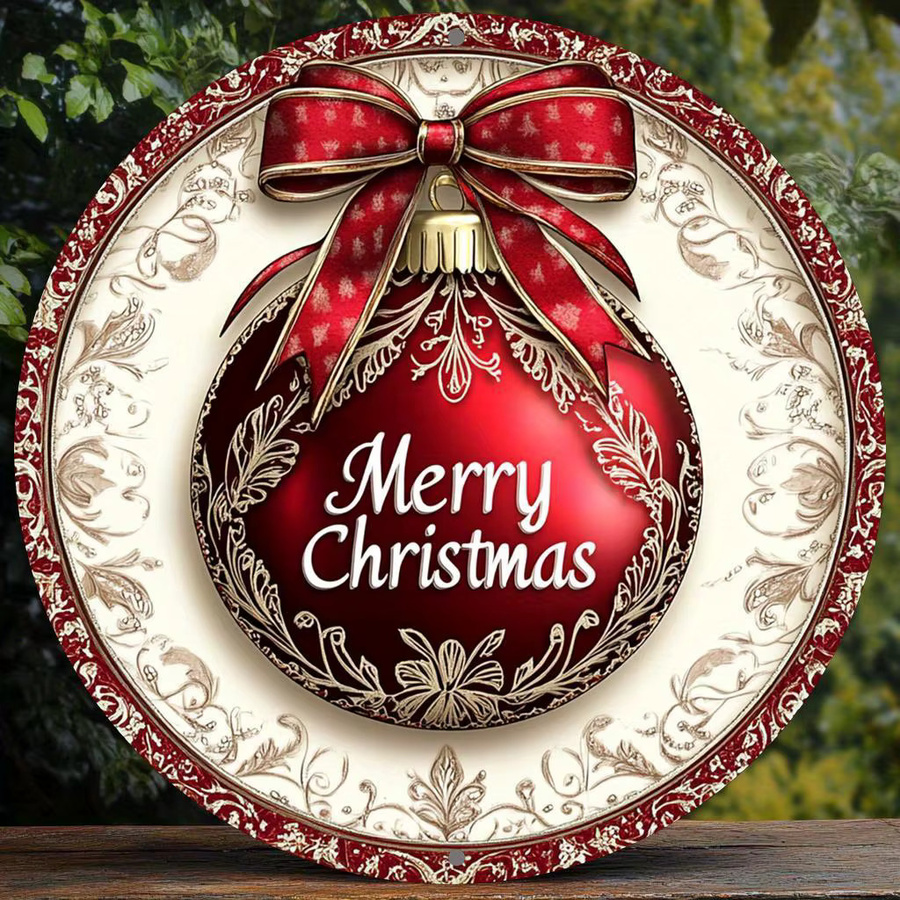 Rundes Aluminiumschild Potdemiel Merry Christmas in Rot mit Vintage-Design und floralen Elementen, Durchmesser: 20 cm - Bild 3