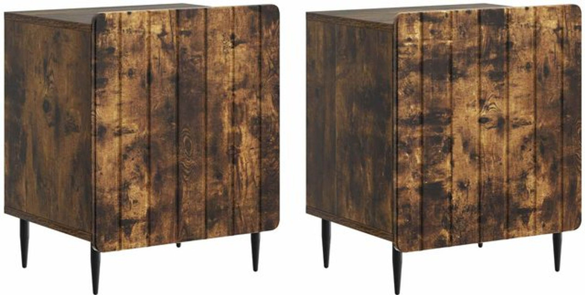 Set aus 2 Nachttischen vidaXL aus geräuchertem Eichenholz in Braun und Grau, Design Modern Retro Industrial, B/T/H: 43 x 34,5 x 52 cm - Bild 1