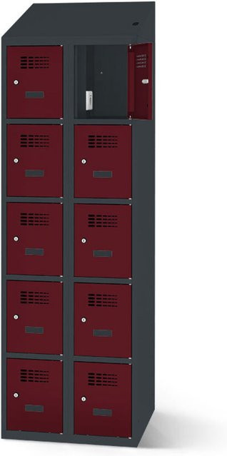 rotstahl Fächerschrank mit Ladefunktion und 10 Fächern in Bordeaux mit anthrazitgrauem Korpus, Breite: 80 cm, Höhe: 200 cm - Bild 1