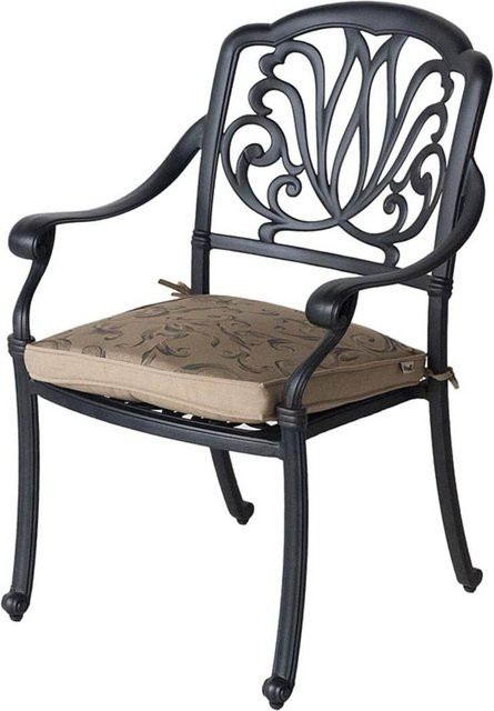 Hartman Amalfi Diningsessel aus Aluminium-Guss in Bronze mit braunen Wendekissen und Blumenmuster - Bild 1