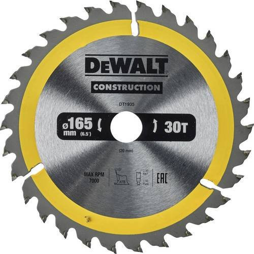 DeWalt Kreissägeblatt DT1935-QZ für Handkreissägen, Farbe: Silber, Durchmesser: 165 mm, 30 Zähne - Bild 1